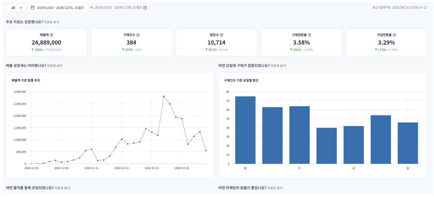 카페24 스토어 매출 실적
